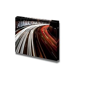 Canvas Prints Wall Art - Long Exposure of Traffic on Highway at Night | Modern Wall Decor/Home Decoration Stretched Gallery Canvas Wrap Giclee Print & Ready to Hang - 12" x 18"