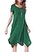 Invug Women Casual Loose Soft Crewneck Short Sleeve Pockets Swing T-shirt Zigzag Hem Dress Dark Green XXL