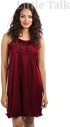 Little Talk Womens Satin Nightwear (Maroon)