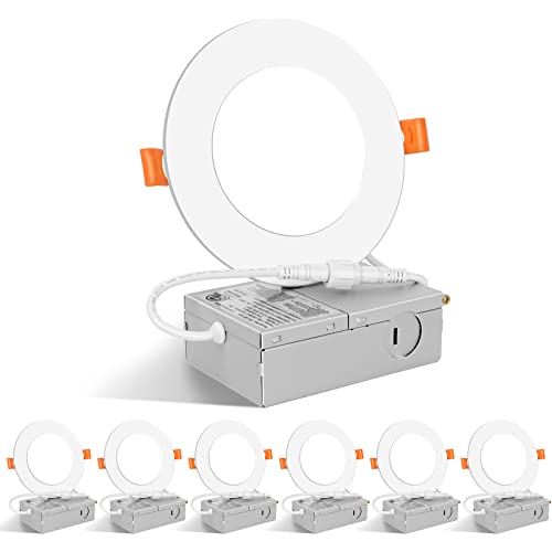 Photo 1 of FORT 6 Inch LED Recessed Ceiling Light with Junction Box 6 Pack, 5000K Daylight, 10W Eqv 80W, 780LM Dimmable, IC Rated, ETL Certified