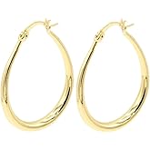 Gold Tone Hoop Earrings for Women, 18k Yellow Gold Filled (1.5" Oval Hoops)