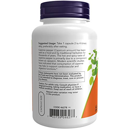 NOW Supplements, Cayenne (Capsicum annuum) 500 mg, Herbal Support, for Digestive Health, 250 Veg