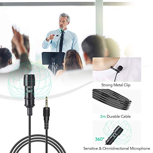 AGPTEK Lavaier Microfono per PC Smartphone con Clip e Un Parabrezza Incluso Adattatore Tipo-c Microfono Esterno Trust Ideale per Youtuber Intervista Conferenza Video Camera Podcast Cavo da 2M