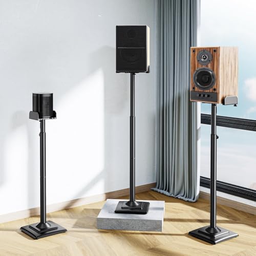 Homodoskey Speaker Stands Pair, 86-110cmHeight Adjustable,Cable Concealing, 1 Pair Spring-Loaded Plate Extends, For Satellites up to 5 kg Speaker Stand Floor, Universal Satellite & Bookshelf Speakers