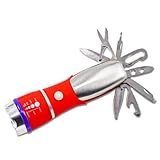 LED Flashlight with Zoomable Lens & 10 Foldout Mini Tools plus Carabiner Clip; Best For Camping, Hiking, Evening Walks; Perfect in Tool or Tackle Box; Makes Great Gift