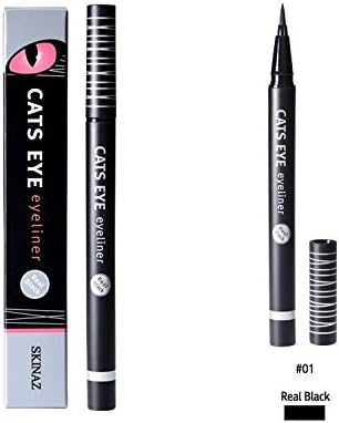 Skinaz Cats Eye Brush eyeliner (0.6g) Real black Easy washable Long lasting (#01 Real black)