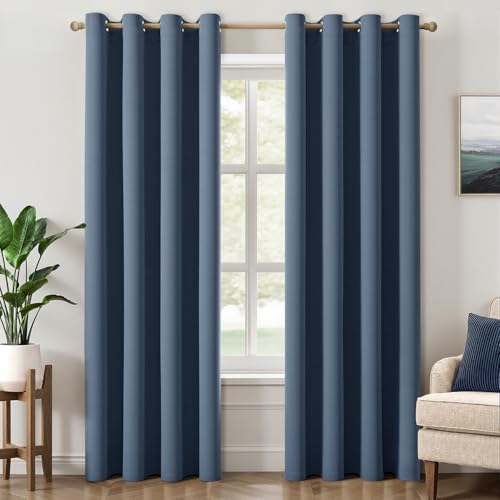 MIULEE Verdunklungsvorhänge Thermo Modern Ösen 2er Set 140x225cm Stahlblau