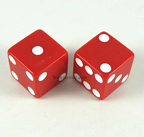 Red with White Pips Dice 25mm (1in) D6 2ea Koplow Games