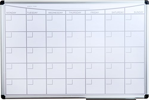 FloortexViztex Lacquered Steel Magnetic Monthly Planner Dry Erase Board, Aluminum Frame, 36" x 24, FCVLMP3624A