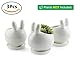 T4U Ceramic Pot White, Rabbit Planter Succulent Plant Cactus Flower Porcelain Holder Container Outdoor Indoor Home Office Decoration with Round Tray - Pack of 3