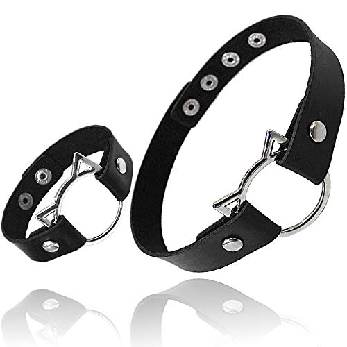 ETHOON Leather Choker and Bracelet Collar Sexy Soft PU Cat Punk Choker Necklace for Women Girls, Black - Thumbnail 5