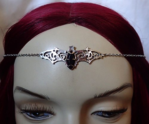 Elegant Filigree Vampire Bat Headpiece w/ Jet Black Stone