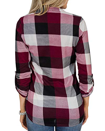 YOINS Vrouwen Lange Mouw V-hals Shirts Plaid Casual Tops Check Klassieke Blouses voor Dames - Image 3