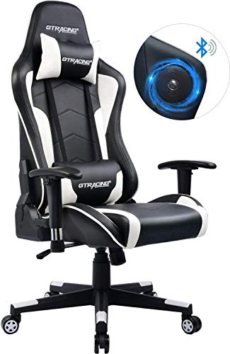 GTRACING Gaming Chair with Speakers Bluetooth Music Racing Chair Audio Heavy Duty Computer Desk Chair GT890M White