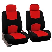 FH Group Universal Fit Flat Cloth Pair Bucket Seat Cover, (Red/Black) (FH-FB050102, Fit Most Car, Truck, Suv, or Van)