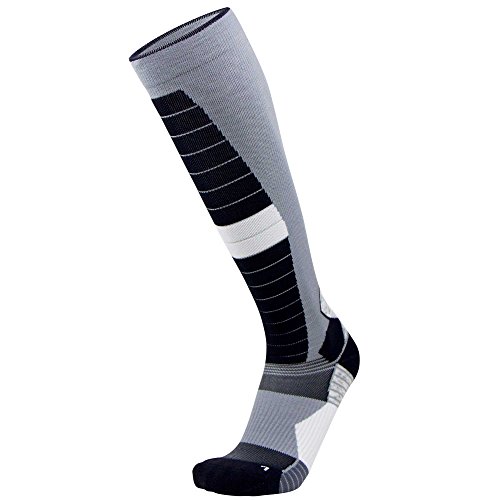 Thermal Compression Ski Socks - Warm Socks for Skiing and Snowboarding (Large, Grey/Black) - Thumbnail 2