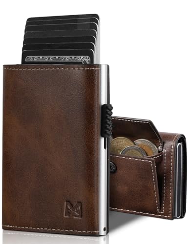 MYSHION Men's Wallet with Coin Compartment & RFID Protection, Smart Wallet with Viewing Window, Men's Wallet with 6 Card Slots for up to 11 Cards (Brown)