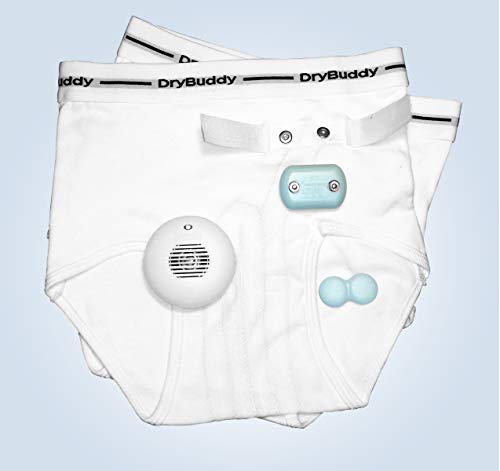DryBuddy 2 New 2nd Gen. Extended-Range True Wireless Mobile and Home Bedwetting Alarm with Magnetic Sensor + 2 DryBuddy Wetness Sensing Briefs (22-24" / 56-61 cmc)