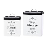 Amici Home, A7CDI022AS2R, Antique Shoppe Vintage Storage Metal Canisters, Food Safe, Push Top Lid, Assorted Set of 2 (Large, 208 Ounces; Small, 96 Ounces)