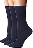 Flora&Fred Women's 3 Pair Pack Cotton Crew Socks Navy, Shoe Size 5-9