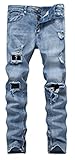 Men's Ripped Skinny Distressed Destroyed Zipper Slim Jeans Pants with Holes 8533