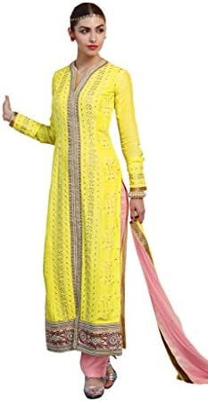 Yellow Georgette Wedding Designer Paisley Embroidery Kimora Pakistani Suit