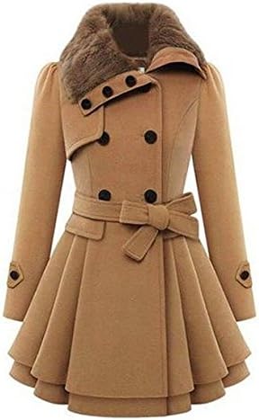 Buywish Women's Double Breasted Pure Color Trench Coats With Belt X-Large, Camel