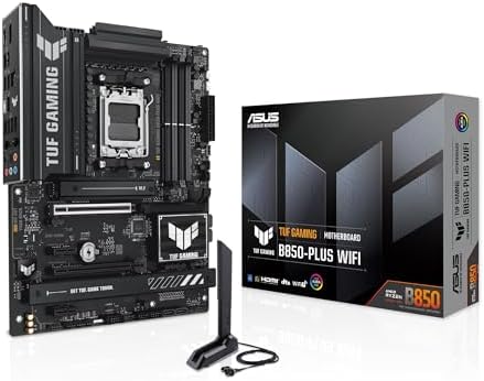 ASUS TUF Gaming B850-PLUS WiFi AMD AM5 B850 ATX Motherboard, 14+2+1 80A Stages, AI Ready, DDR5, PCIe 5.0, 3X M.2, Wi-Fi 7, 2.5Gb LAN, DisplayPort, HDMI™, USB 10Gbps & 20Gbps Type-C®, BIOS Flashback™