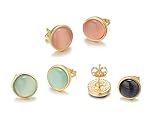 Onnea Gold Tone Opal Black Pink Green Round Stud Earrings Set
