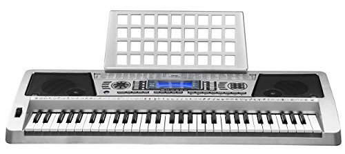 Knox Portable Music Keyboard with 61 Touch Sensitive Keys MIDI output and Power Adapter (Silver)