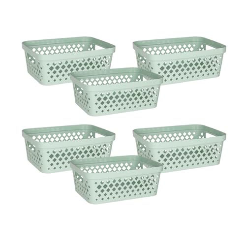 Glad Plastic Storage Basket Set, Value Pack of 6 | Open Storage Bins for Shelves, Bathroom, Pantry, Closet | Nesting Organizer Boxes with Handles, 2 Gallon, Sage