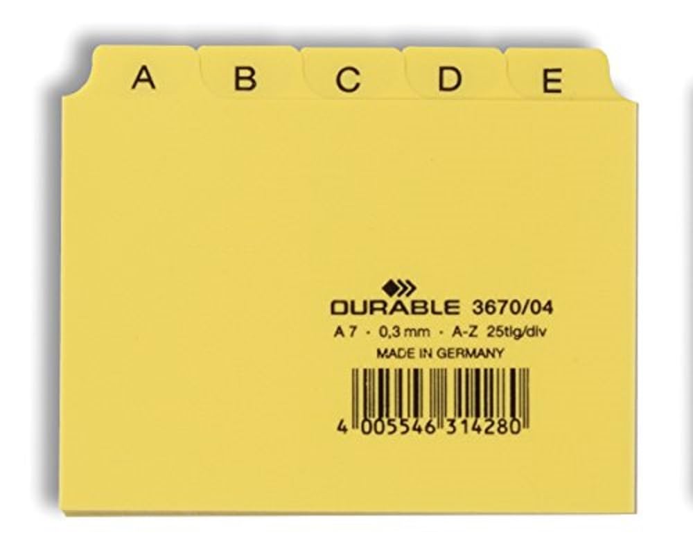 Durable A7 Index Card Set | Includes Printed A-Z Tabs | Yellow | Made of Strong PVC | Perfect for Organising Documents | Pack of 1