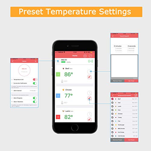 Wireless Bluetooth Meat Smoker Thermometer for Grilling With APP (6 Probes) - Digital Remote Grill BBQ Thermometer Oven Safe for Smokers Kitchen Food Cooking - Thumbnail 5