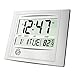 HeQiao Silent Desk Clocks Digital Wall Clock Simple Large LCD Alarm Clock with Temperature Calendar for Home Office (Silver)