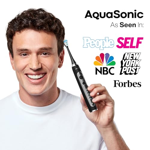 Aquasonic Black Series PRO – Ultra-Whitening Electric Toothbrush – 5 Modes & Smart Timers – Premium Travel Case & 6 Proflex Brush Heads – ADA Accepted Toothbrush