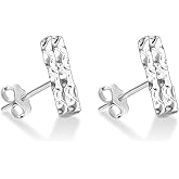 LeCalla 925 Steling Silver Hammered Earrings for Women | Lightweight Handcrafted Earrings | Minimalist Handmade Classic Texture Stud Drop Earrings for Women