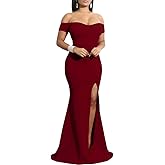 YMDUCH Women's Off Shoulder High Split Long Formal Party Dress Evening Gown