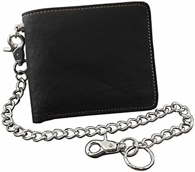 ThreecattlesBasic Simple Biker Trucker Mens SOFT Leather Bifold Wallet With Long Key Chain