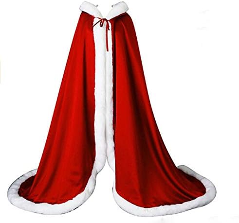 PearlBridal Women's Wedding Bridal Luxury Hooded Cape Long Cloak Christmas Party Wrap Stole Faux Fur Edge