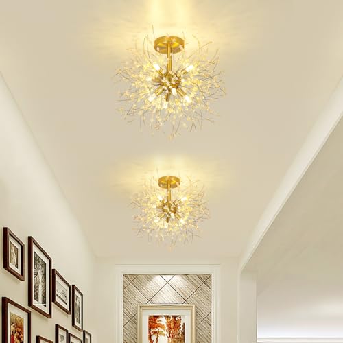 Rayofly Modern Crystal Ceiling Light, Fireworks chandelier, Golden ceiling lights, dimmable Pendant Light, 8 G9 Luminaire, Lamp For Living Room, Bedroom, Dining Room, Kitchen, Hallway