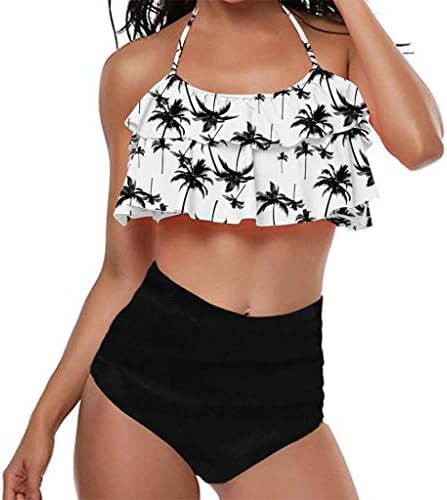 Stekima Womens Swimming Costumes Tummy Cotrol Ruffle High Wasited Halter Neck Bikini Monokini Two Piece Swimsuits Plus Size for Ladies Teen Girls Sexy Holiday Beachwear Bathing Suits