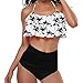Women Swimsuit Two Piece Retro Off Shoulder High Waisted Ruffled Flounce Print Cut Out Bikini Set