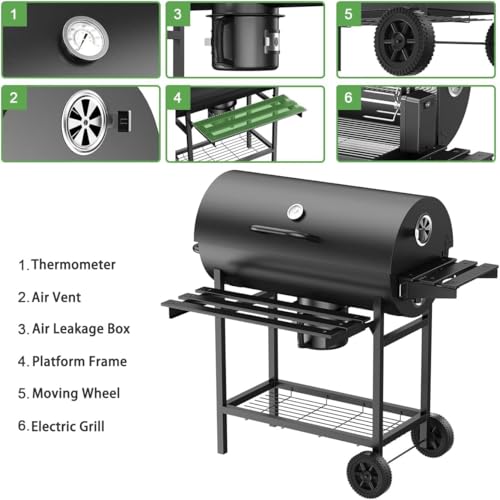 Forubar Automatic Rotating BBQ Grill Outdoor, with Adjustable Charcoal Pan, Thermometer, Barbecue Grill for Outdoor Picnic Backyard Patio and Parties