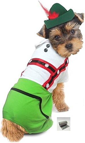 Oktoberfest Lederhosen Alpine Boy Costume with Bags- for Dog Size (S/M โ Chest 14-16โ, Neck 10.5โ, Back 10.75โ, Green)