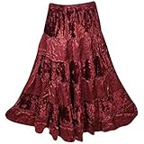 Mogul Womans Long Skirt Velvet Touch Rayon A-line Boho Tiered Gypsy Medieval Skirts