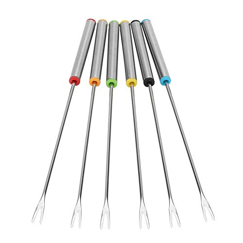 Nikou Fondue Forks - 6Pcs/Set Stainless Steel Fondue Forks with Heat Resistant Handle for Chocolate Cheese Dessert Fondue Pot Forks Kitchen Tool Tableware