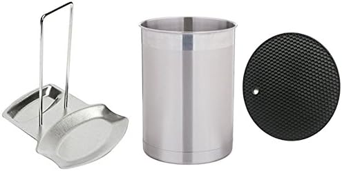 Spoon And Lid Rest For Stove Top, Ladle Holder Pots Pans Cover Organizer, Stainless Steel Utensil Caddy Metal Rack Stand Countertop Crockpot + Kitchen Tools Crock Canister + Multipurpose Silicone Mat