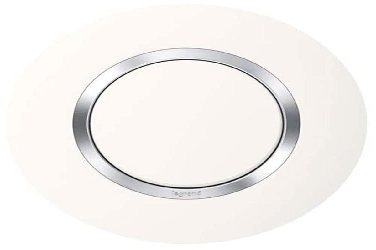 Legrand Dooxie LEG600973 PL 1P Deco BLC Plate Round 1 Hole White Finish with Chrome Effect Ring