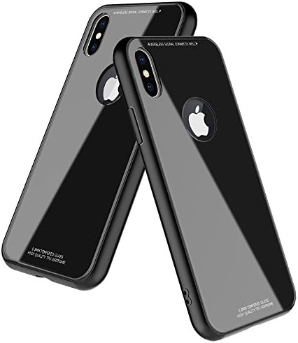 iPhone X Case, iPhone 10 Case,TIDALY,Tempered Glass Back Plate and Soft TPU Gel Bumper-Black