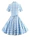 ZAFUL Women's 1950s Vintage Cap Sleeve V Neck Plaid Swing Dress with Pockets(Blue Checkered with Button,4XL)